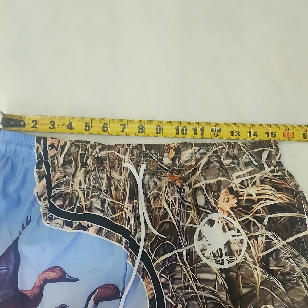 Men's Swim Shorts with Bird Print - Blue and Green